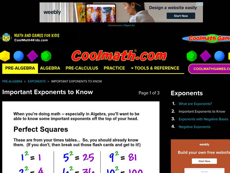 Coolmath: Exponents Important Exponents to Know Activity Coolmath: Exponents Important Exponents to Know Activity