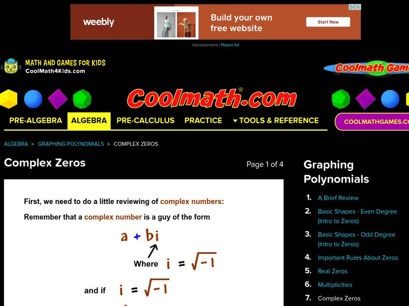 Coolmath: Graphing Polynomials Complex Zeros Activity