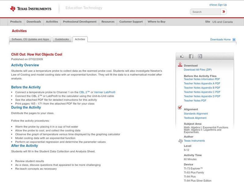 Texas Instruments: Chill Out: How Hot Objects Cool Activity Texas Instruments: Chill Out: How Hot Objects Cool Activity