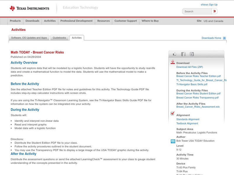 Texas Instruments: Math Today Breast Cancer Risks Activity Texas Instruments: Math Today Breast Cancer Risks Activity