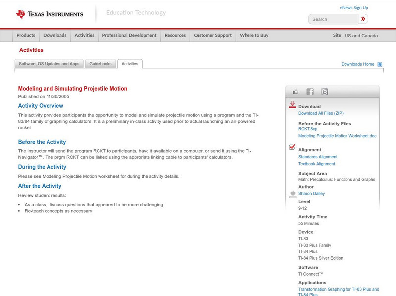 Texas Instruments: Modeling and Simulating Projectile Motion Activity Texas Instruments: Modeling and Simulating Projectile Motion Activity