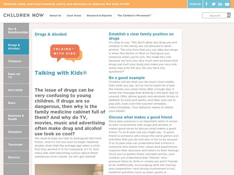 Children Now: Talking With Kids About Tough Issues: Drugs and Alcohol Website Children Now: Talking With Kids About Tough Issues: Drugs and Alcohol Website