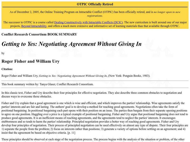 University of Colorado: Negotiating Agreement Without Giving In Article University of Colorado: Negotiating Agreement Without Giving In Article