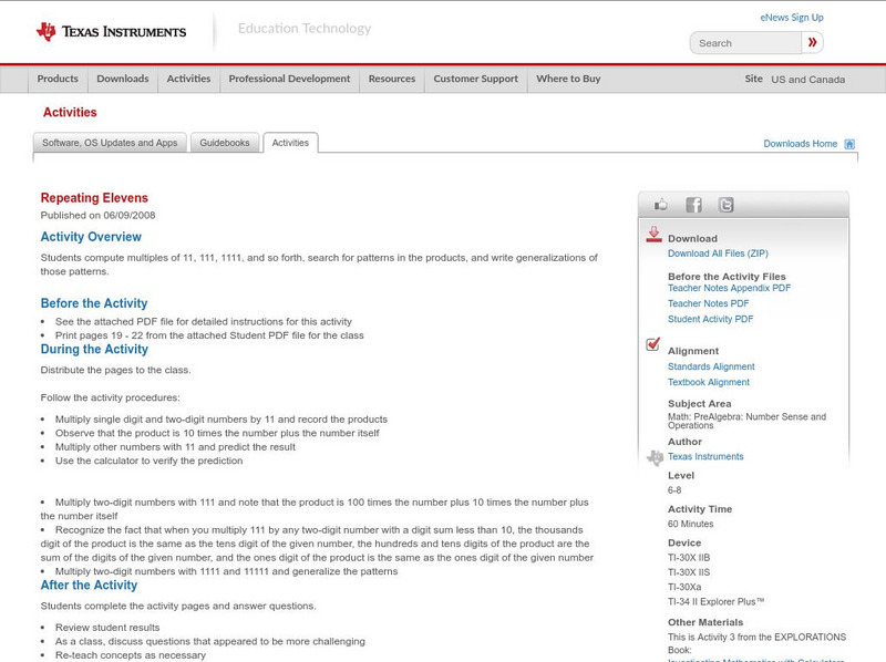 Texas Instruments: Repeating Elevens Activity Texas Instruments: Repeating Elevens Activity