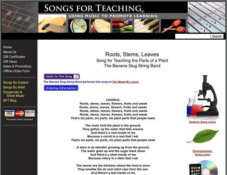 Roots, Stems, Leaves Song and Lyrics Activity Roots, Stems, Leaves Song and Lyrics Activity