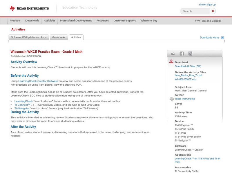 Texas Instruments: Wisconsin Wkce Practice Exam Grade 8 Math Activity Texas Instruments: Wisconsin Wkce Practice Exam Grade 8 Math Activity