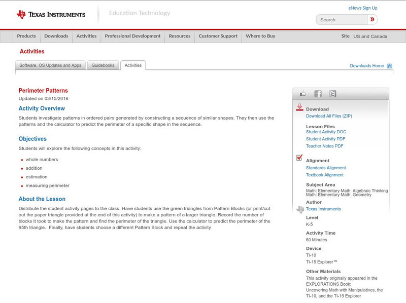 Texas Instruments: Perimeter Patterns Activity