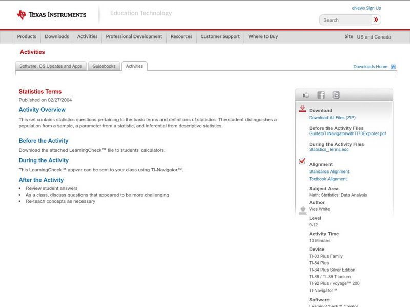 Texas Instruments: Statistics Terms Activity Texas Instruments: Statistics Terms Activity