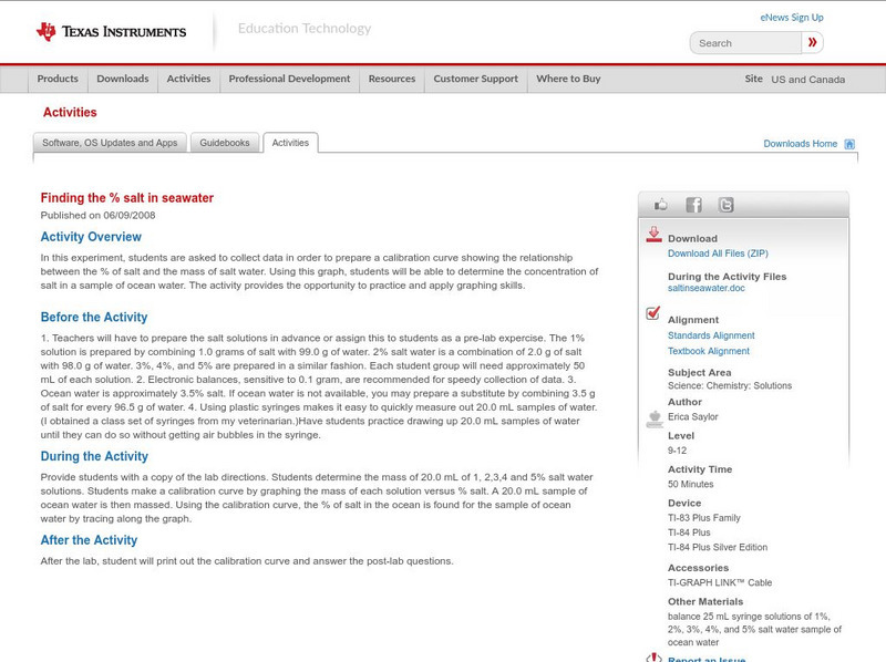 Texas Instruments: Finding the % Salt in Seawater Activity Texas Instruments: Finding the % Salt in Seawater Activity