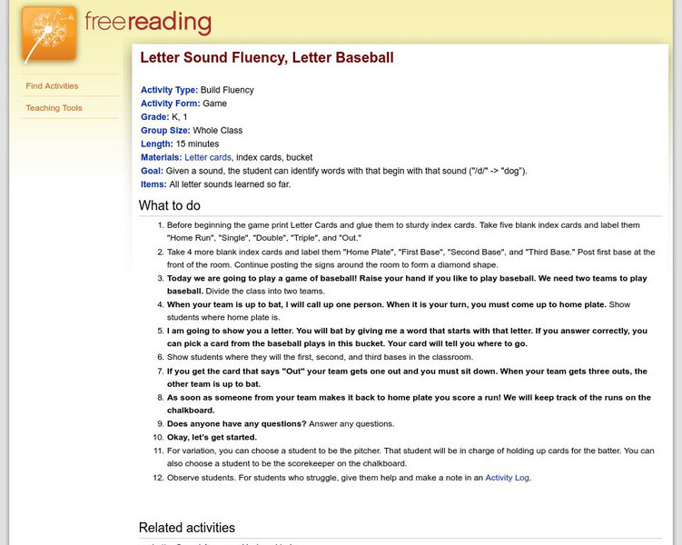 Free Reading: Letter Baseball: Letter Sound Fluency Game Interactive Free Reading: Letter Baseball: Letter Sound Fluency Game Interactive