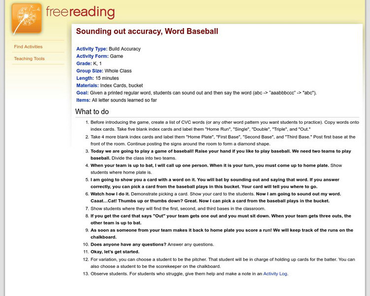 Free Reading: Word Baseball: A Sounding Out Accuracy Game Activity Free Reading: Word Baseball: A Sounding Out Accuracy Game Activity