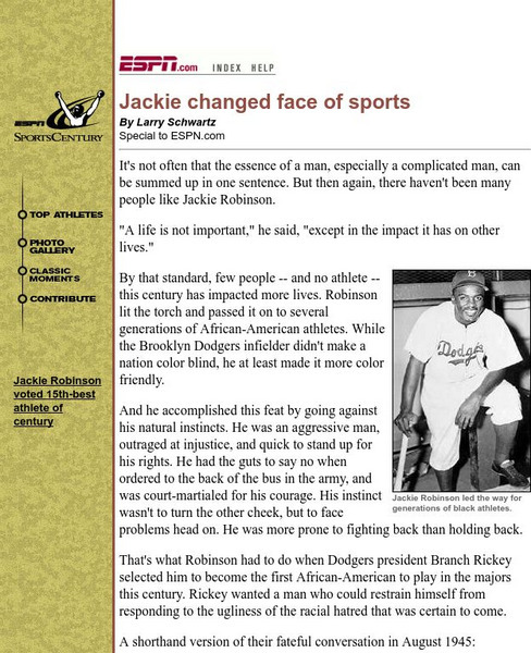 Espn: Jackie Changed Face of Sports Handout Espn: Jackie Changed Face of Sports Handout