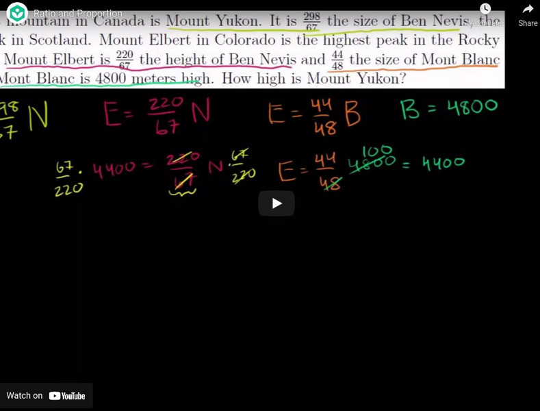 Khan Academy: Algebra: Ratio and Proportion Instructional Video Khan Academy: Algebra: Ratio and Proportion Instructional Video