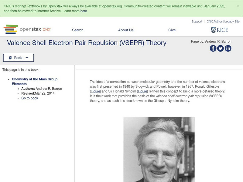 Open Stax: Andrew R. Barron: Valence Shell Electron Pair Repulsion (Vsepr) Theory Unit Plan Open Stax: Andrew R. Barron: Valence Shell Electron Pair Repulsion (Vsepr) Theory Unit Plan