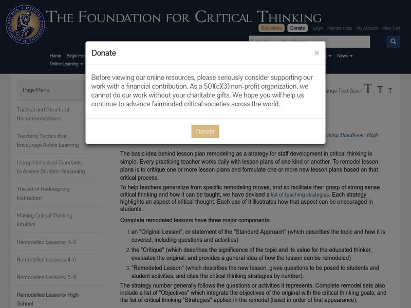 Critical Thinking Community: Remodeling Lessons for High School Lesson Plan Critical Thinking Community: Remodeling Lessons for High School Lesson Plan