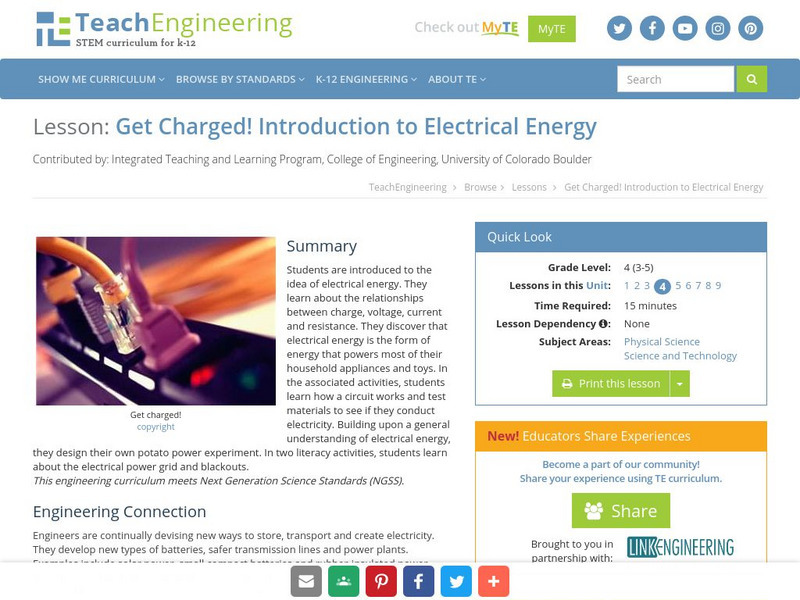Teach Engineering: Get Charged! Lesson Plan Teach Engineering: Get Charged! Lesson Plan