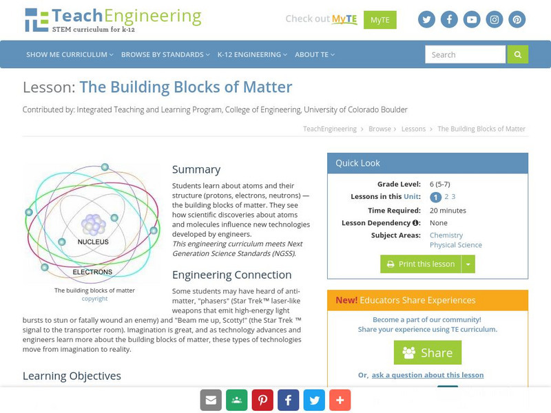 Teach Engineering: The Fundamental Building Blocks of Matter Lesson Plan Teach Engineering: The Fundamental Building Blocks of Matter Lesson Plan