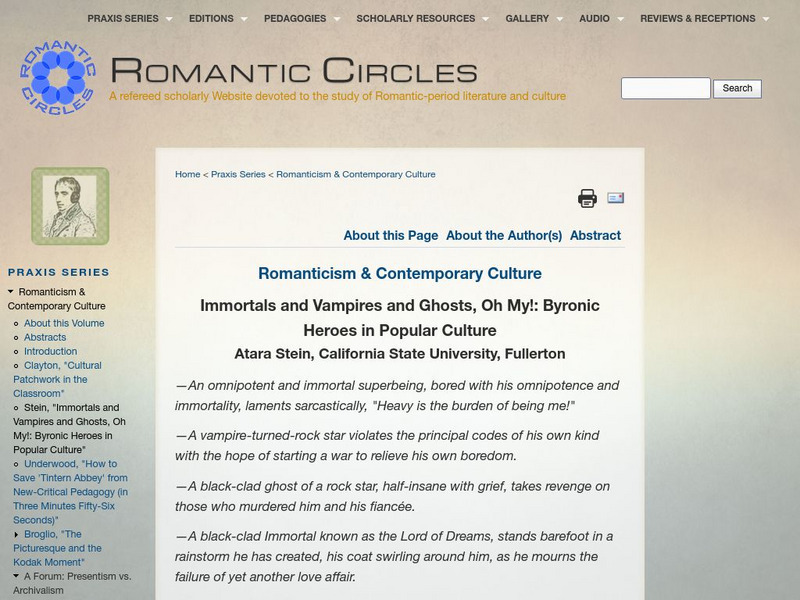 Romantic Circles Praxis Series: Immortals, Vampires, Ghosts: Byronic Heroes Website Romantic Circles Praxis Series: Immortals, Vampires, Ghosts: Byronic Heroes Website