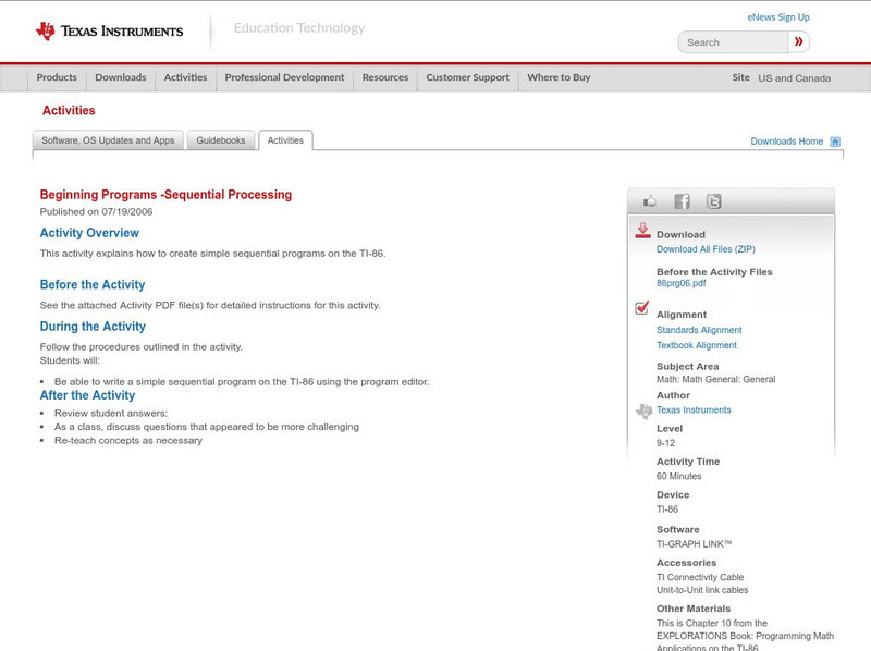 Texas Instruments: Beginning Programs Sequential Processing Activity Texas Instruments: Beginning Programs Sequential Processing Activity