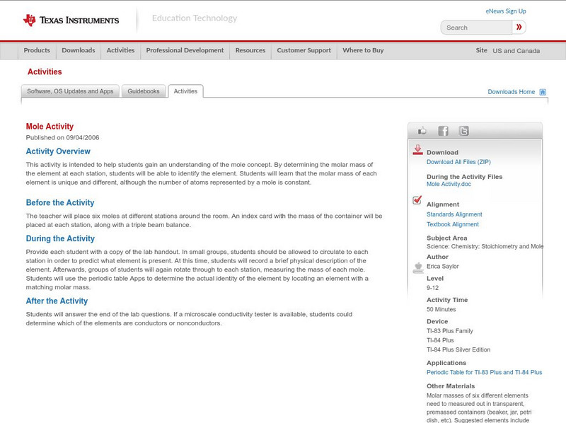 Texas Instruments: Mole Activity Activity Texas Instruments: Mole Activity Activity