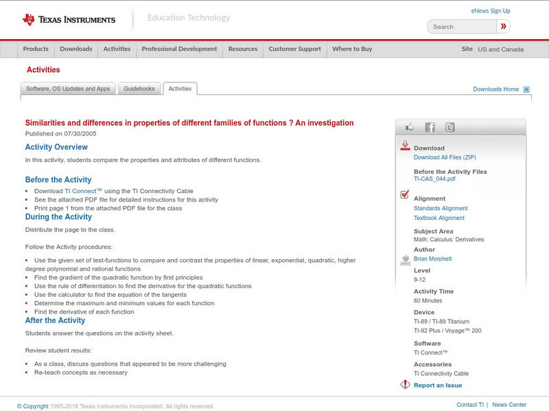 Texas Instruments: Similarities and Differences in Families of Functions Activity Texas Instruments: Similarities and Differences in Families of Functions Activity