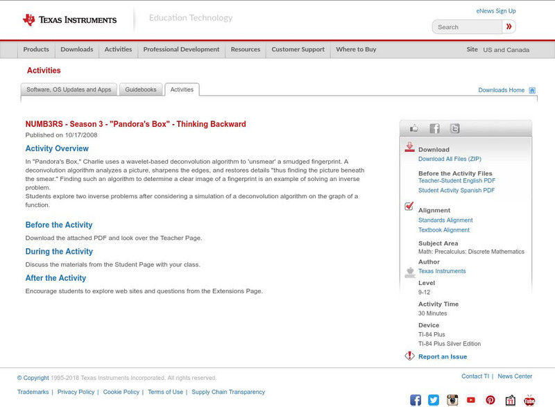 Texas Instruments: Numb3 Rs: Thinking Backward Activity Texas Instruments: Numb3 Rs: Thinking Backward Activity