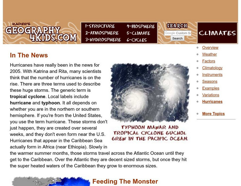 Geography4 kids.com: Hurricanes in the News Website