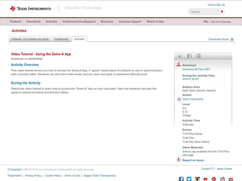 Texas Instruments: Video Tutorial Using the Solve It App Activity Texas Instruments: Video Tutorial Using the Solve It App Activity