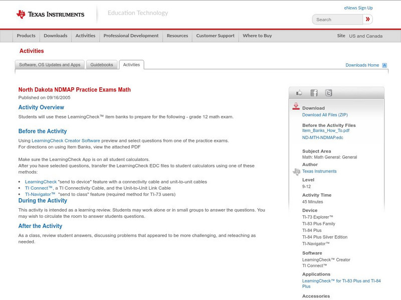 Texas Instruments: North Dakota Ndmap Practice Exams Math Activity