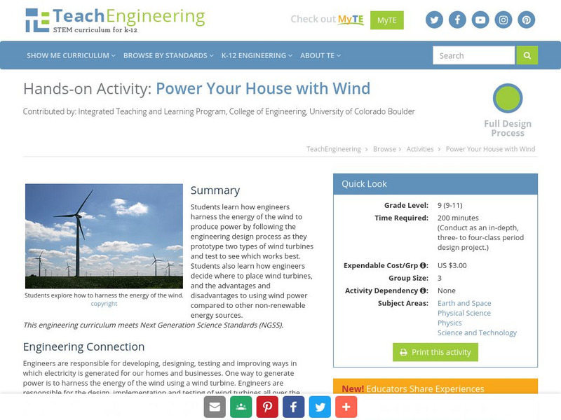 Teach Engineering: Power Your House With Wind Activity Teach Engineering: Power Your House With Wind Activity