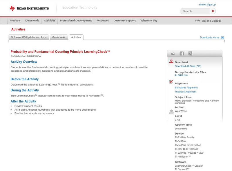 Texas Instruments: Probability and Fundamental Counting Principle Activity