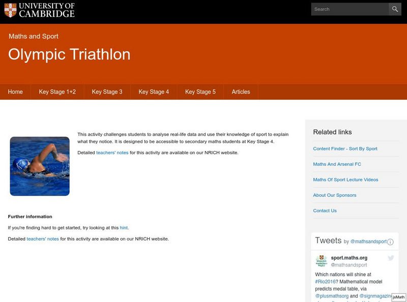 University of Cambridge: Maths and Sports: Olympic Triathlon Activity University of Cambridge: Maths and Sports: Olympic Triathlon Activity