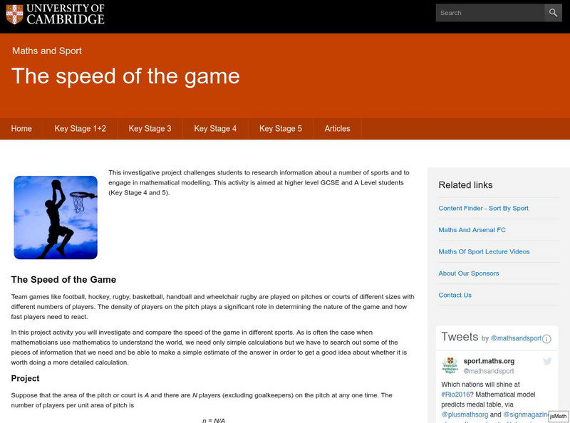University of Cambridge: Maths and Sports: The Speed of the Game Activity University of Cambridge: Maths and Sports: The Speed of the Game Activity