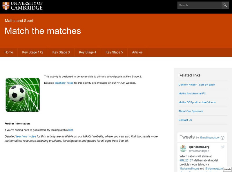 University of Cambridge: Maths and Sports: Match the Matches Activity University of Cambridge: Maths and Sports: Match the Matches Activity