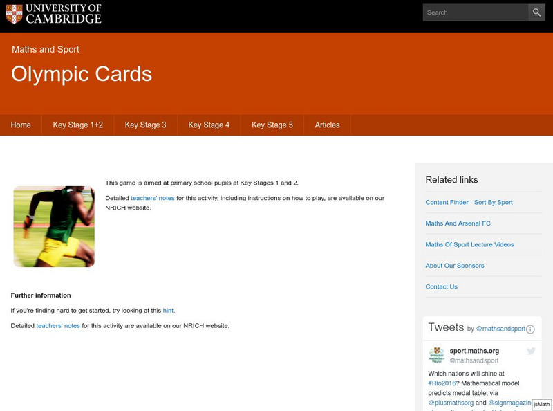 University of Cambridge: Maths and Sports: Olympic Cards Activity University of Cambridge: Maths and Sports: Olympic Cards Activity