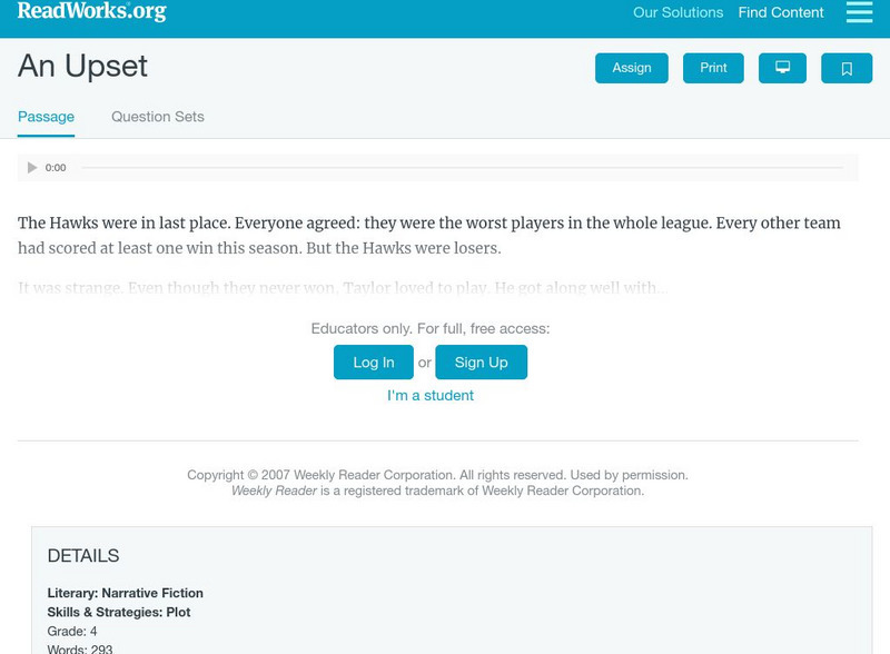 Read Works: An Upset Activity Read Works: An Upset Activity