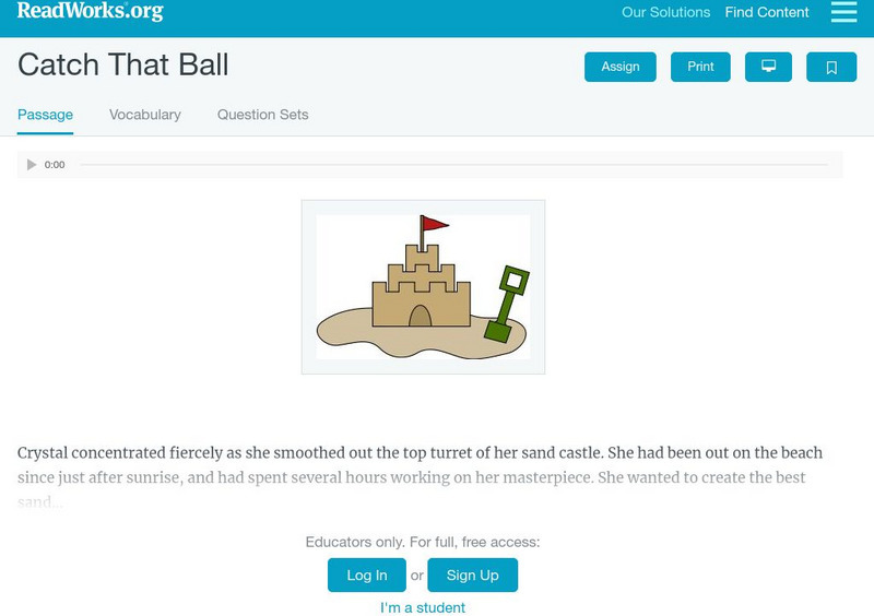 Read Works: Catch That Ball Activity Read Works: Catch That Ball Activity