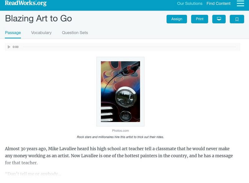 Read Works: Blazing Art to Go Activity