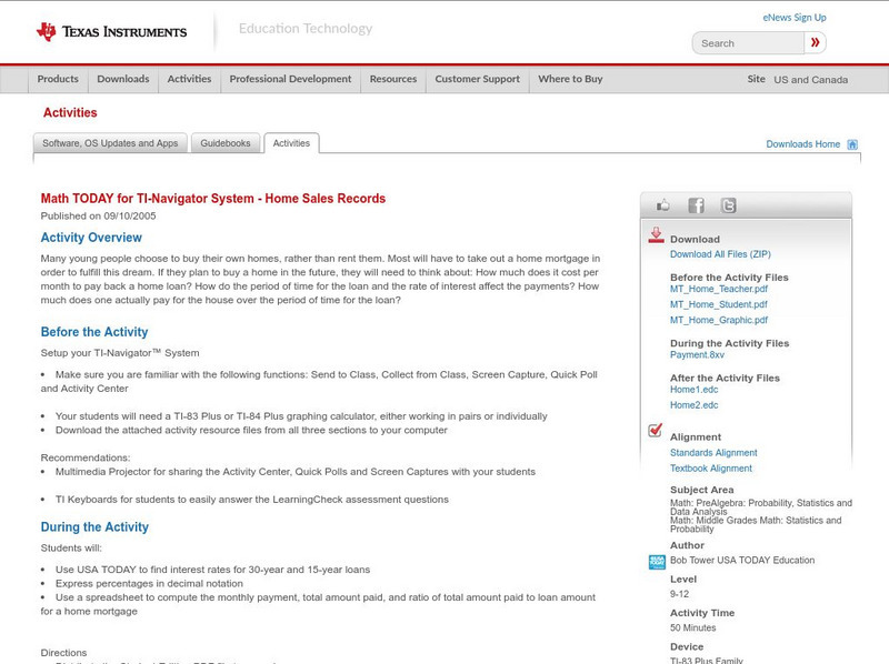 Texas Instruments: Math Today for Ti Navigator System Home Sales Records Activity Texas Instruments: Math Today for Ti Navigator System Home Sales Records Activity