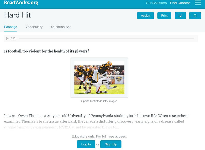 Read Works: Hard Hit Activity Read Works: Hard Hit Activity