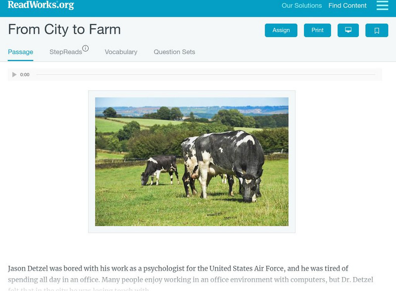 Read Works: From City to Farm Activity Read Works: From City to Farm Activity