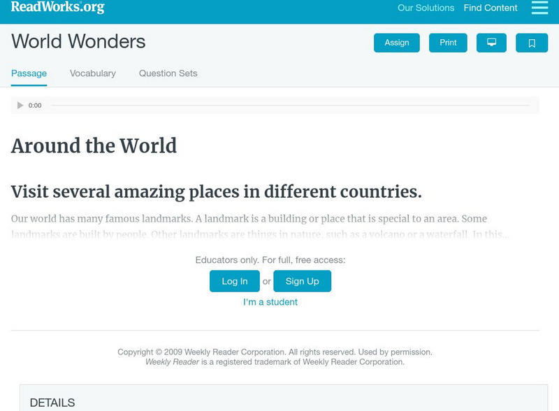 Read Works: World Wonders Activity Read Works: World Wonders Activity