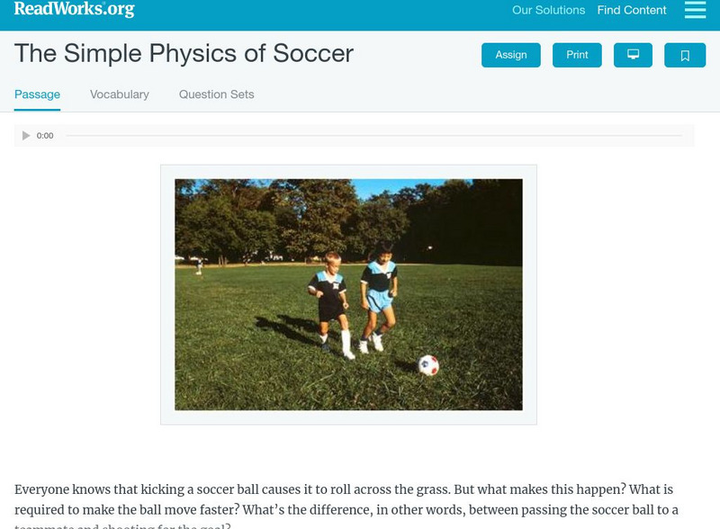 Read Works: The Simple Physics of Soccer Activity Read Works: The Simple Physics of Soccer Activity