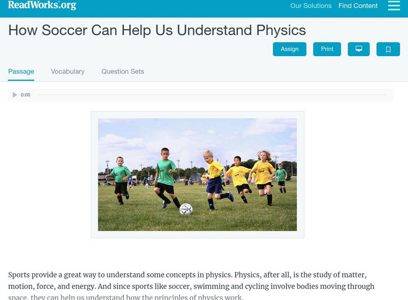 Read Works: How Soccer Can Help Us Understand Physics Activity Read Works: How Soccer Can Help Us Understand Physics Activity