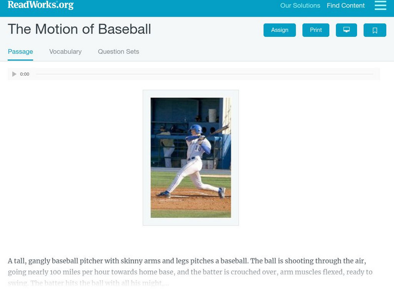 Read Works: The Motion of Baseball Activity Read Works: The Motion of Baseball Activity