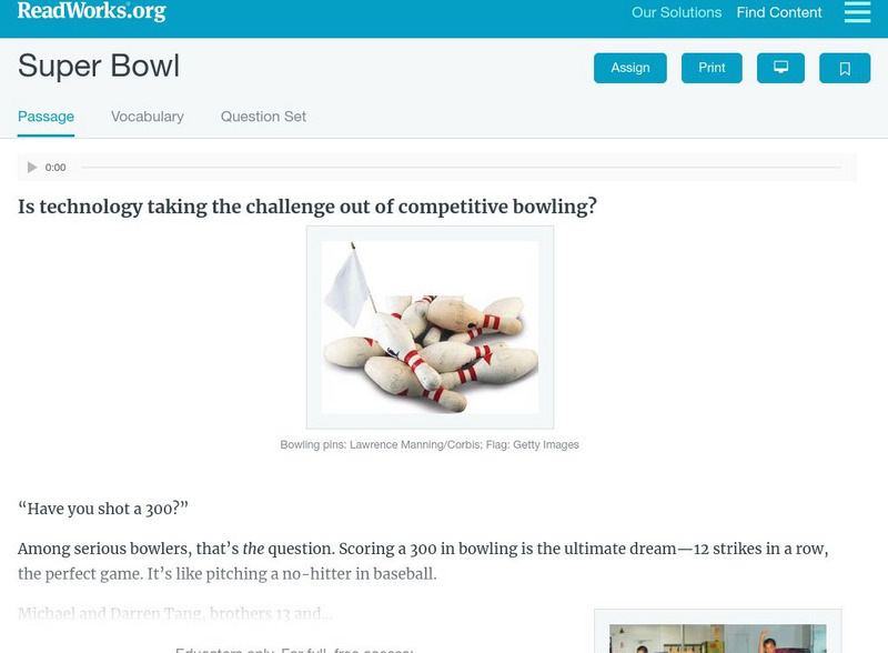 Read Works: Super Bowl Activity Read Works: Super Bowl Activity