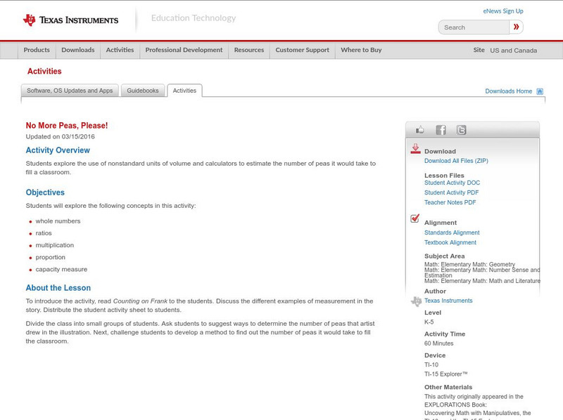 Texas Instruments: No More Peas, Please! Activity Texas Instruments: No More Peas, Please! Activity