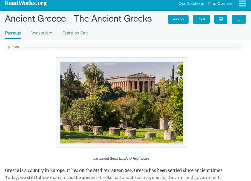 Read Works: Ancient Greece the Ancient Greeks Activity Read Works: Ancient Greece the Ancient Greeks Activity