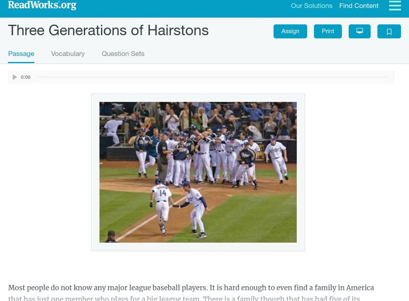 Read Works: Three Generations of Hairstons Activity Read Works: Three Generations of Hairstons Activity