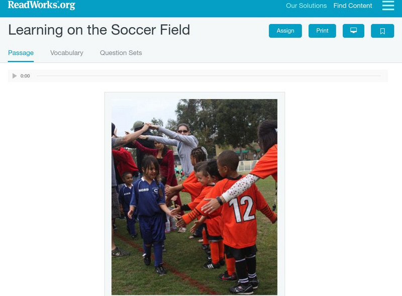 Read Works: Learning on the Soccer Field Activity Read Works: Learning on the Soccer Field Activity